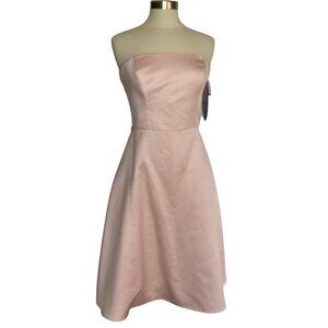NWT Alfred Angelo Pink Satin Strapless Midi Dress Prom Bridesmaid Size 10